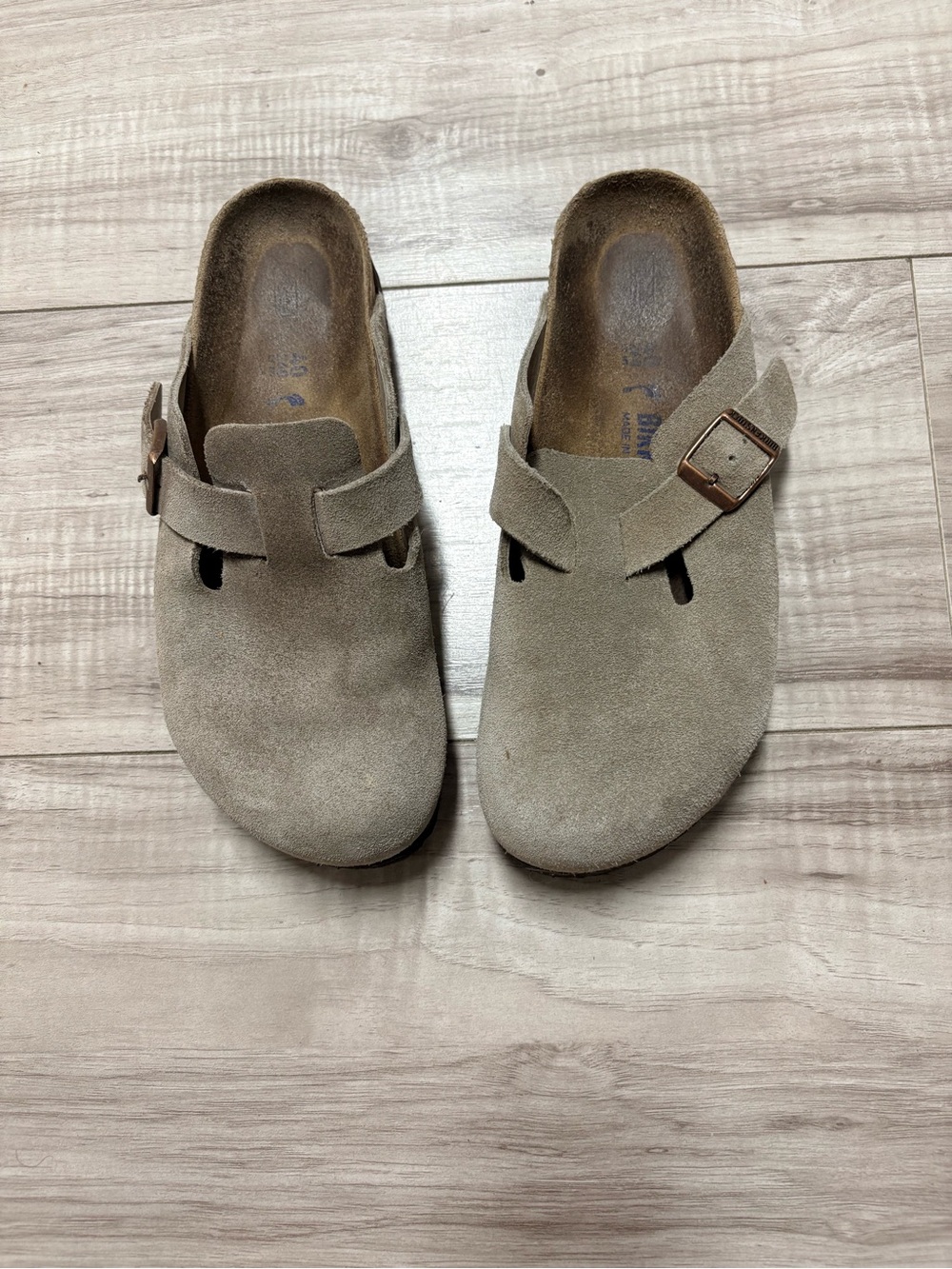 Birkenstock Women's Suede Slip-On Clogs in Light Taupe